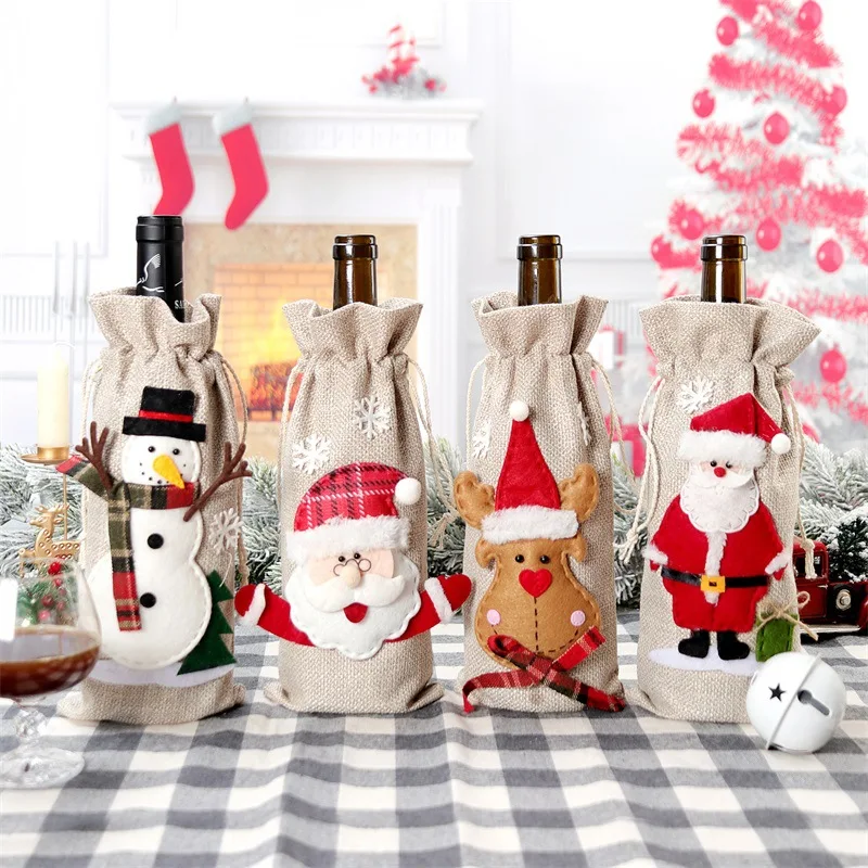 Jute Bag Packaging - Новогодняя Джутовая сумка для бутылок вина